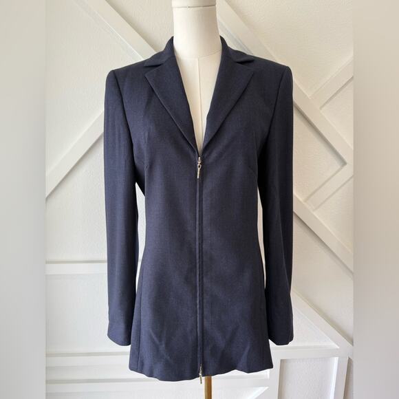Escada Navy Wool Double Zipper Blazer Size Small (36 EU) - Picture 1 of 13